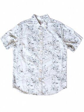 Merona Men’s Linen Blend Hawaiian Map Print Button-Up Shirt | Size Medium
